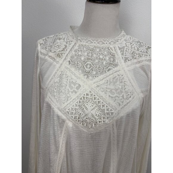 American Rag Poet Blouse White Lace Size XL Keyhole Back Stretch Tunic Boho - Picture 6 of 14
